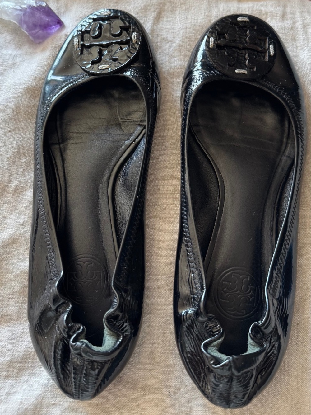 Tory Burch Leather Black Ballets Flats Logo Shoes